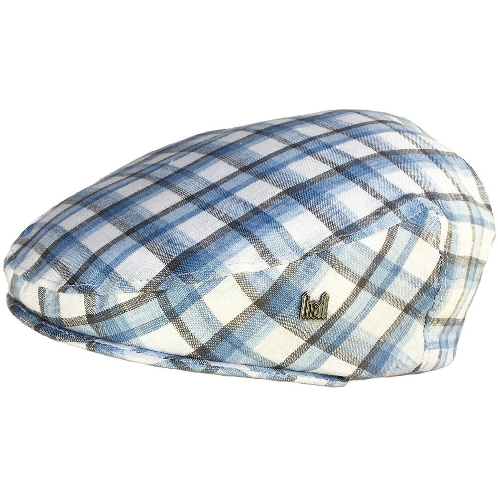Headchange Made in USA Blue Plaid 100% Linen Ivy Scally Summer Hat Flat Cap